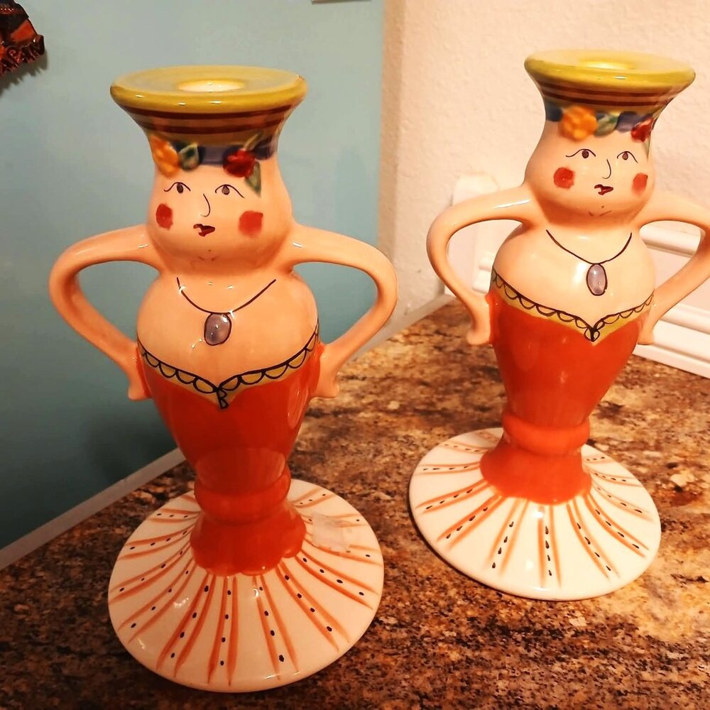 ***SOLD*** 2 Pfaltzgraff The Secrets of Pistoulet  Madame Claude Candle Holders